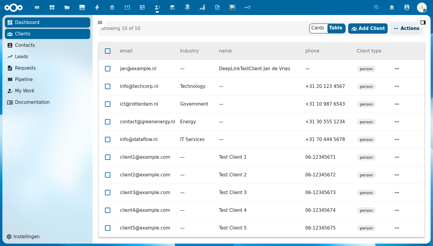 Filter bar with view toggle, Add button, and Actions menu